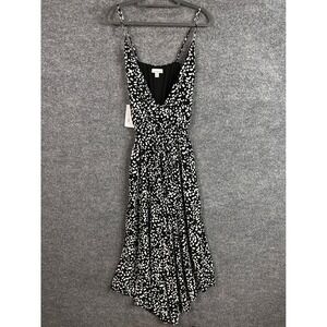 NEW EVEREVE ALLISON JOY Stella Leopard Print Surplice Jumpsuit Black White XS